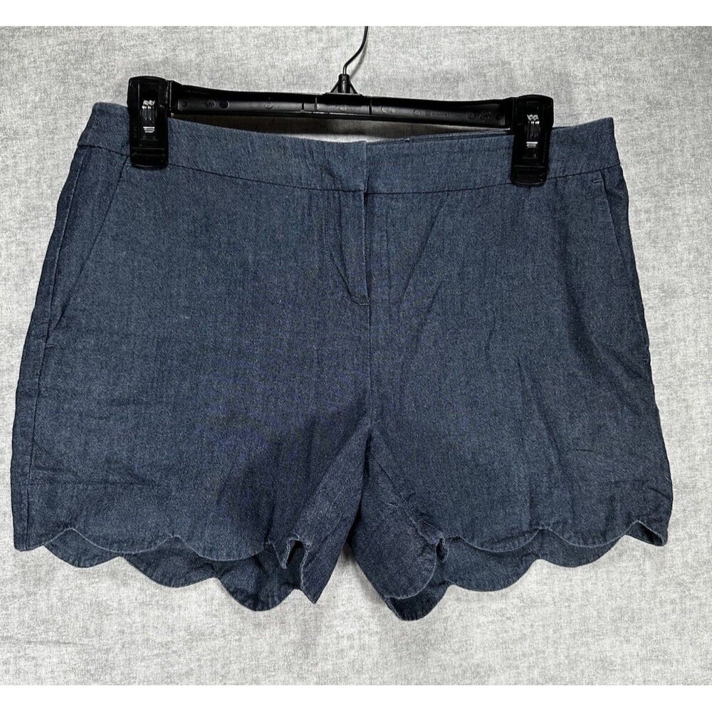 Kenar Blue Scalloped Hem Booty Shorts Size 4 Flat Front Pockets Woman’s